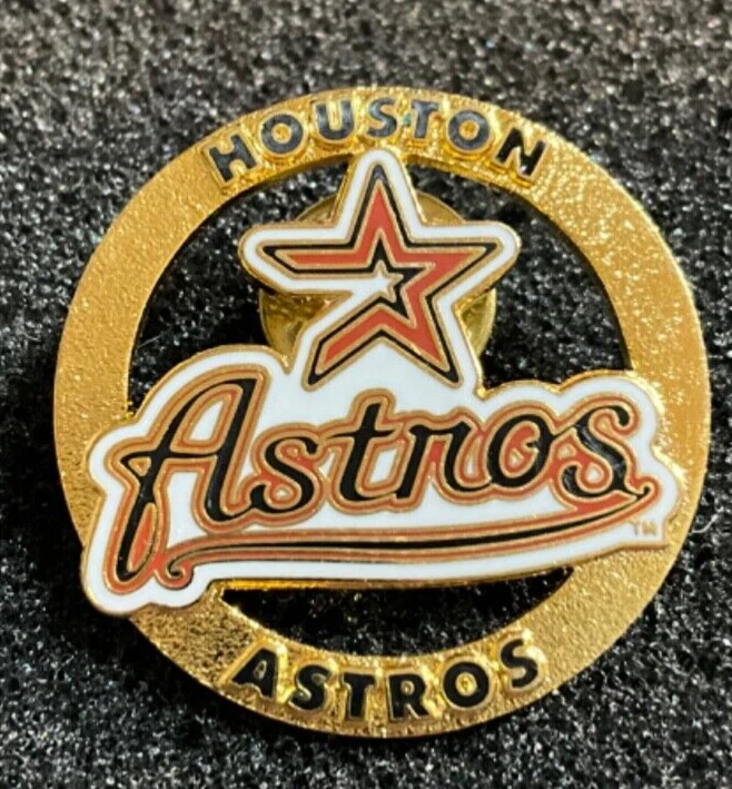 Houston Astros Golden Cut Out  Logo with Red Astros Logo Pin Peter David - Image 1 of 1