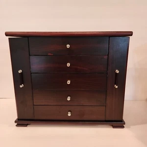 Java Finish Jewelry Box 11.38" x 13.5" x 7" Wood Lift Top w/ Mirror New - Picture 1 of 4