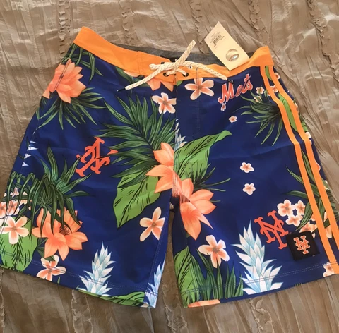 NEW YORK METS Baseball HURLEY Phantom Size 33 Board Shorts NEW Beach Swim MLB Cover