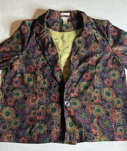 Chaqueta Christopher & Banks Multicolor Floral Dorado Remolino Talla Grande - Imagen 1 de 8
