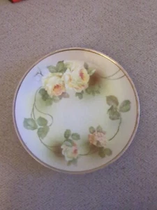 Antique Yellow Roses Hand Painted Floral Plate Germany Three Crown China 8 1/2" - Picture 1 of 3