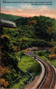 Postal de lino de ferrocarril Southern Railway Andrews Geyser Carolina del Norte - Imagen 1 de 2