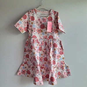 NWT RuffleButts Girls Size 6 Peace & Wildflowers Knit Short Sleeve Ruffle Dress - Picture 1 of 5