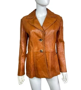 Chaqueta ajustada retro de cuero suave marrón 12 Sheep Mates años 70 de colección usada en excelente estado - Imagen 1 de 5