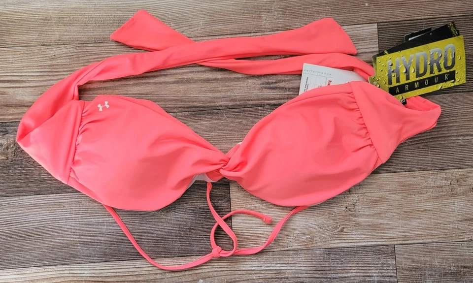 Sujetador de bikini Under Armour para mujer talla XL brillante coral lazo trasero nuevo con etiquetas Foto 1 de 4