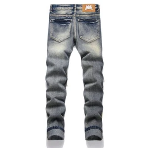 Jeans Uomo Patch Retro Blu Slim Fit Comodo e Traspirante - Foto 1 di 5