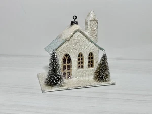 Bethany Lowe WEISS & BLAU verschneiten Weihnachtsdorf Glitzer Putz Haus Ornament 4 Zoll - Bild 1 von 13
