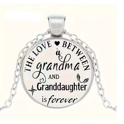 Grandma Granddaughter Round Silver Pendant Necklace Love Forever Charm Adjstble - Image 1 of 3