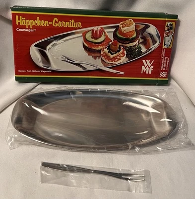老式 60 年代 18/8 不锈钢 10 英寸服务器 Appetizer 托盘/分叉 WMF CROMARGAN 德国 — 第 1/4 张图片