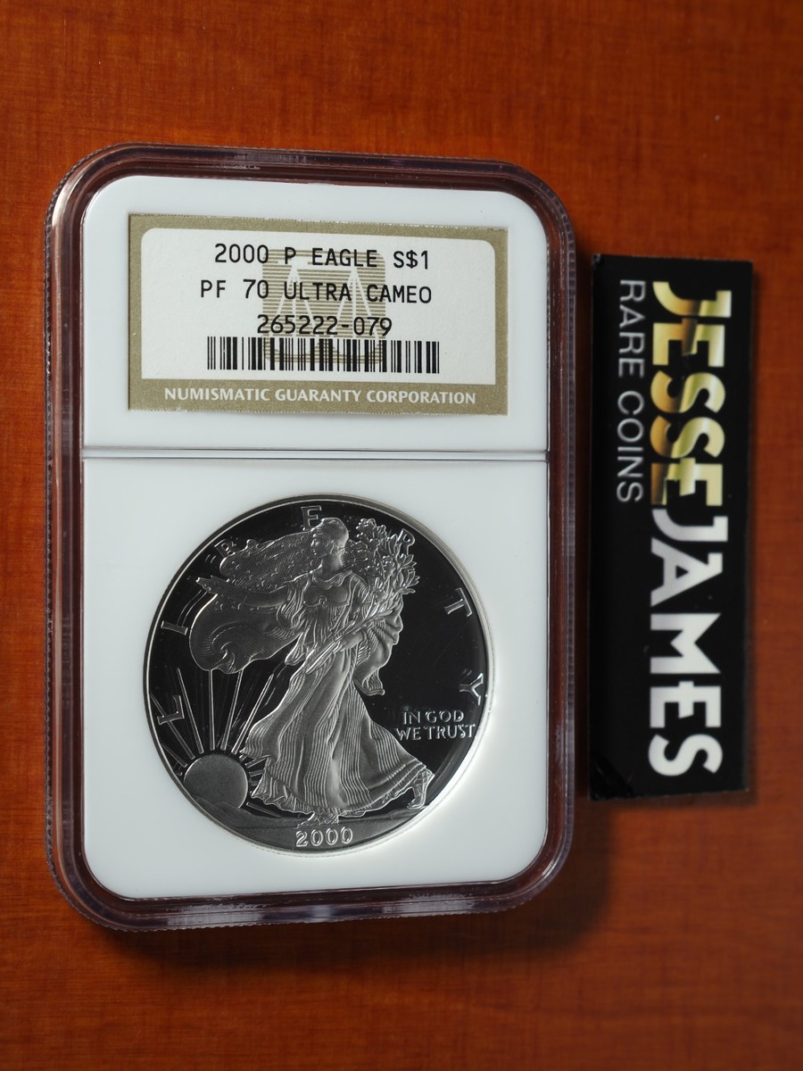 アメリカンイーグル　2000-P ICG-PR70 DCAM American Eagle PR 70 Graded 2000 Silver Bullion Coins for