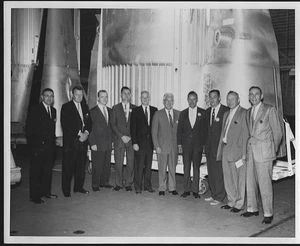 Large Group Men Standing Front Saturn Engine NASA Alabama Original Photograph - Picture 1 of 2
