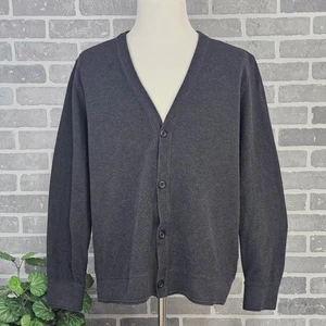 Cárdigan de algodón gris Lands' End suéter parches en el codo para hombre grande algodón abuelo - Imagen 1 de 10