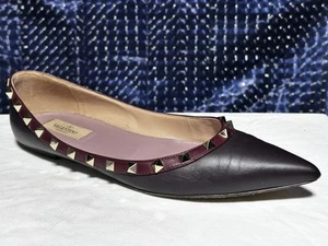 Valentino Garavani Rockstud Ballerina Flats in Dark Purple Leather Sz 40/9.5US - Picture 1 of 9