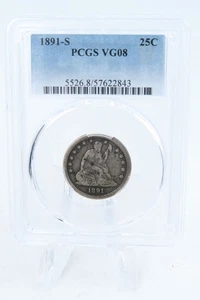 1891-S PCGS VG08 Liberty Seated Quarter Business Strike 25C - Picture 1 of 2