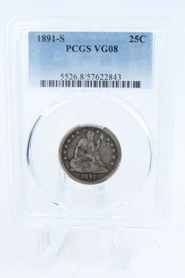 1891-S PCGS VG08 Liberty Seated Quarter Business Strike 25C - Image 1 of 2