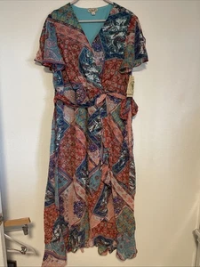 Abito lungo donna One World boho abbagliato floreale taglia 2X NUOVO - Foto 1 di 10