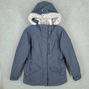Columbia Jacket Womens Medium Parka Faux Fur Hood Therma Coil Nylon Blue Gray - Picture 1 of 12