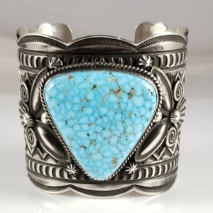 Andy Cadman Navajo Sterlingsilber breites Armreif Armband gewebt Kingman Türkis  - Bild 1 von 9