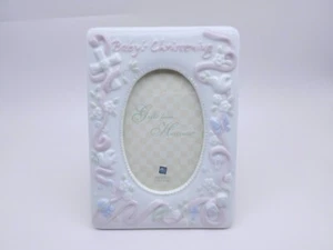 Russ Baby's Christening Picture Frame Gift Ceramic Girl Pink White Cross Roses - Picture 1 of 8
