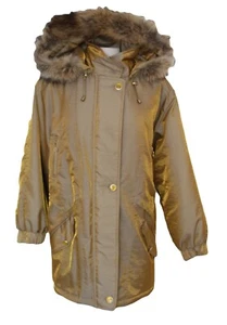 Bernardo Wintermantel Metallic Gold Parka mit Kojotenfell Kapuze MEDIUM Damen M - Bild 1 von 12