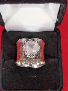 Sterling Silver And Moonstone Wideband Ring Sz9 - Picture 1 of 9