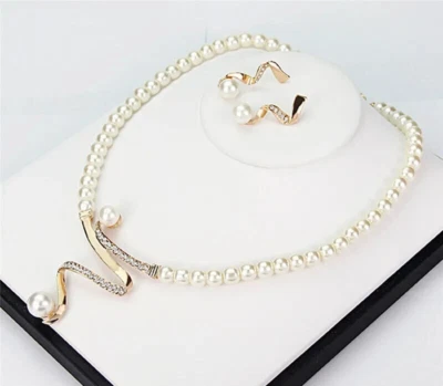 Schmuckset Perlen Damenschmuckset Frauenschmuckset Halskette Ohrringe Geschenk - Bild 1 von 4
