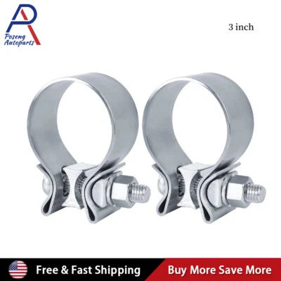 2PCS 3" Inch Stainless Steel T409 Narrow Band Exhaust Clamps Seal Muffler  - Image 1 of 4