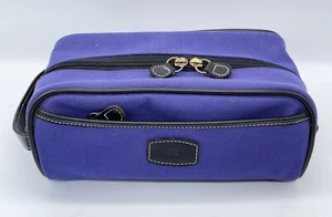 T.Anthony Shave Toiletry Travel Bag Canvas Leather Trim Purple - Picture 1 of 15