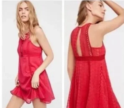 Mini Vestido Free People Wherever You Go Texturizado Mujer Talla 4 Rojo Foto 1 de 4