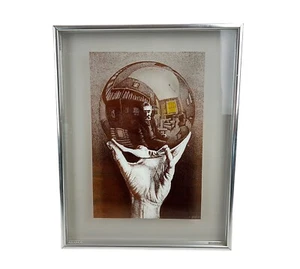Vtg Mid Century Retro 70s MC Escher Lucid Lines Crystal Ball Glass Art Windows - Picture 1 of 8