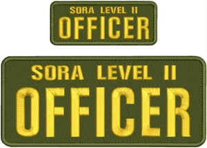 SORA LEVEL II OFFICER EMB PATCH 4X10 & 2X5 VELCR@ ON BACK GOLD ON OD GREEN - Picture 1 of 2