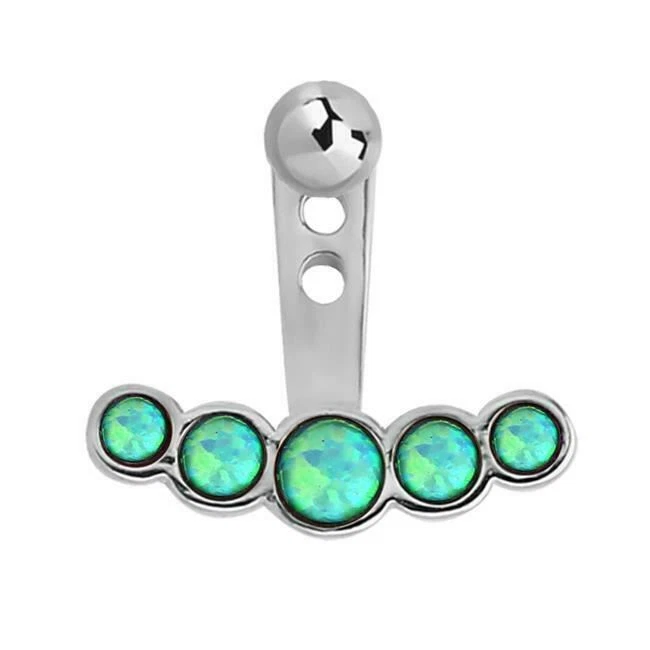 316L Surgical Steel Green Opal 5 Stone Ear Jacket Earrings Cartilage Tragus - Image 1 of 1