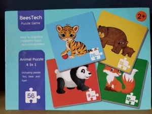 Neu BeesTech Puzzlespiel Tierpuzzle 4 in 1 Panda Fuchs Bär Tiger je 9-20 Teile - Bild 1 von 8