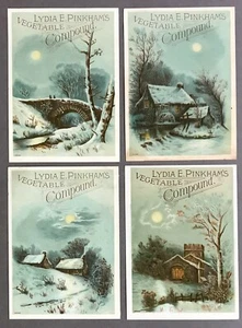 Tarjetas comerciales de Lydia E. Pinkham's compuesto vegetal grupo de cuatro tarjetas circa 1890 - Imagen 1 de 4
