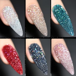 Reflective Glitter Gel Nail Polish Set for Christmas Nails 6 Colors Including Pi - Picture 1 of 12
