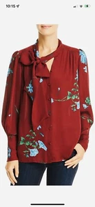 Women’s 100% Silk Red/Blue Floral Shirt Blouse Sz Large 10/12 - Picture 1 of 6