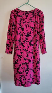 Vintage Dress Dawn Joy Fashions Long Sleeve Pink Black Floral Shift Jr Size 5 6 - Picture 1 of 8