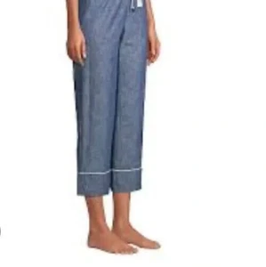 Lands End Pantaloni Pigiama Donna 3X Crop 100% Cotone Blu Chambray (24W-26W) Usato in ottime condizioni - Foto 1 di 10