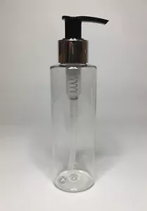 150 ml klare zylindrische Plastikflasche + glänzende silber/schwarze Lotion Pumpe JEDE MENGE - Bild 1 von 1