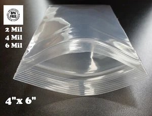 4" x 6" Zip Seal 2 Mil 4 Mil 6 Mil Thick Reclosable Top Lock Plastic Zipper Bags - Picture 1 of 4