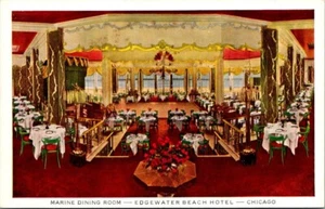 COMEDOR MARINO Restaurante Interior EDGEWATER BEACH HOTEL Chicago Postal - Imagen 1 de 2