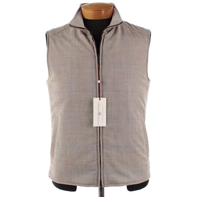 Chaleco Luciano Barbera Nuevo con Etiquetas Lana/Seda/Lino Talla 52 (L EE. UU.) en Beige con Cuadros Azules Foto 1 de 4