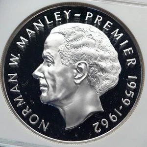 1972 JAMAICA Proof HUGE 4.5cm Premier Norman W Manley Silver $5 Coin NGC i85807 - Picture 1 of 4