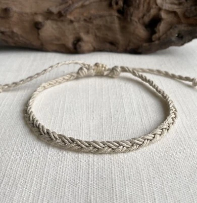 Tobillera Trenzada 6mm Ancho Boho Hippie Cáñamo Natural Unisex Ajustable Foto 1 de 4