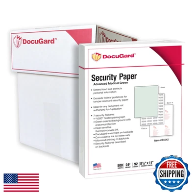 Бумага для медицинской безопасности DocuGard одобренная CMS 7 подвигов Лазерный/струйный зеленый 8,5x11 2 - Изображение 1 из 4