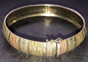 Sterling Silver 925 Lot Bracelet K17 Italy JCM Wide Omega Tri Color Band Classy - Picture 1 of 10