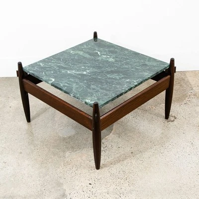 Mid Century Modern Coffee Table Square Green Marble Oak Base Sergio Rodrigues - Image 1 of 4