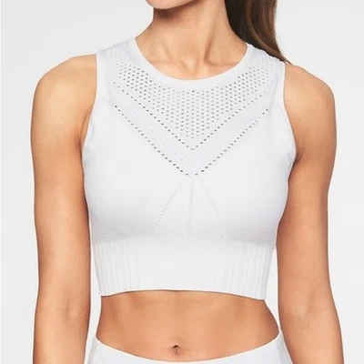 Sujetador deportivo sin costuras Athleta Trophy bralette blanco acanalado perforado pequeño Foto 1 de 4