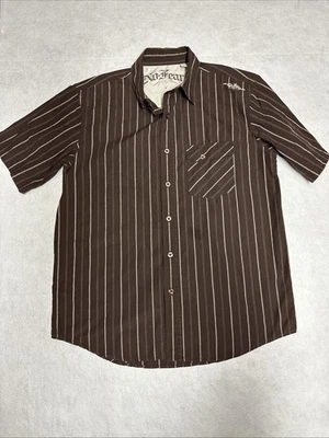 Camisa vintage Y2K No Fear abotonada talla L rayas marrones para hombre patinador retro años 90’s Foto 1 de 4
