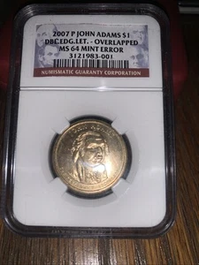 2007-P John Adams Presidential $1 NGC BU Doubled Edge Lettering-Overlapped - Picture 1 of 2